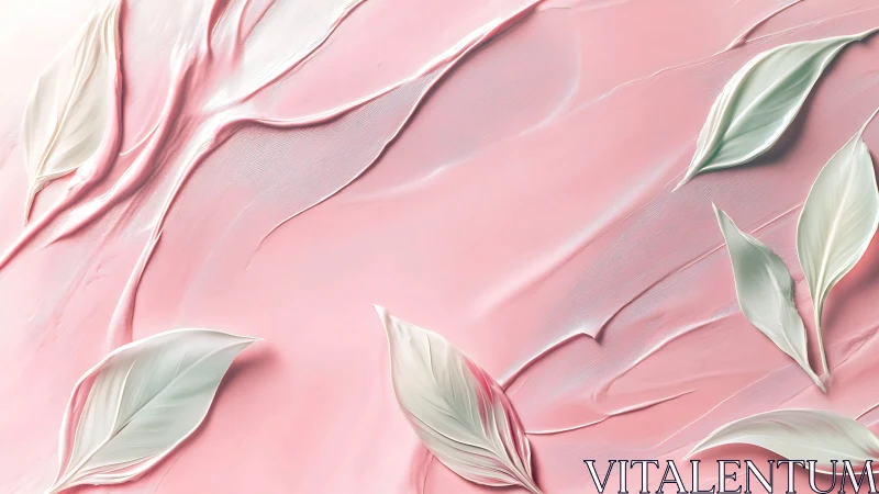 Whispering ivory leaves drift across satin pink currents.