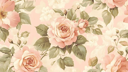 Garden Roses: Soft Pink Blooms on Pale Background