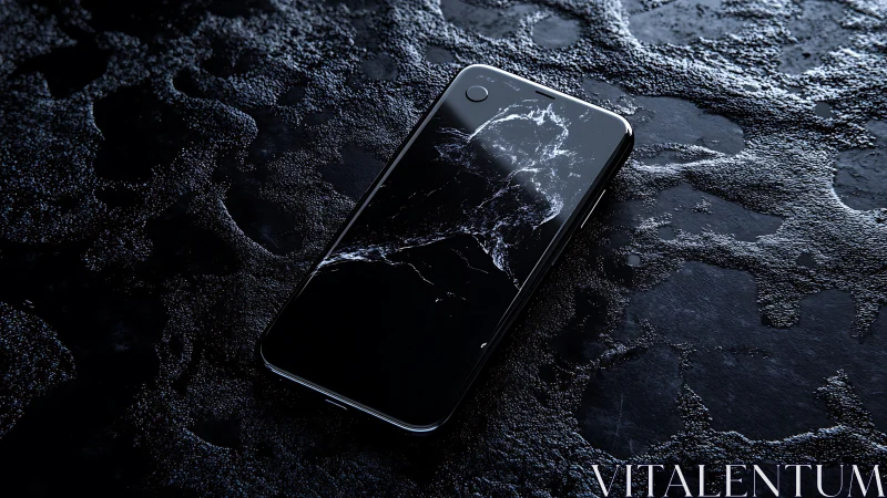 Water resistant smartphone on wet textured surface in low key