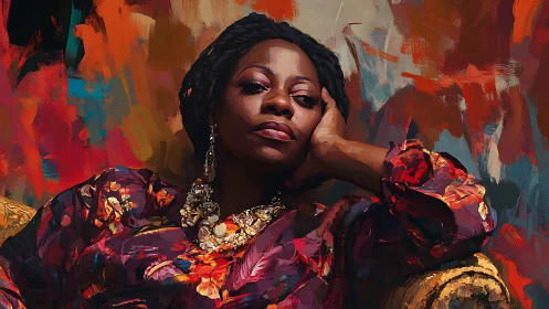 Relaxed Black woman reclines in bold expressive portrait