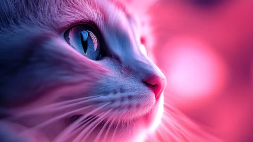 Neon Cat Portrait: Cyberpunk Aesthetic Digital Rendering.