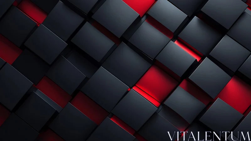 Geometric black cubes with red highlights in modern 3D abstract style.