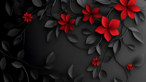 Red and Black Floral 3D Composition.