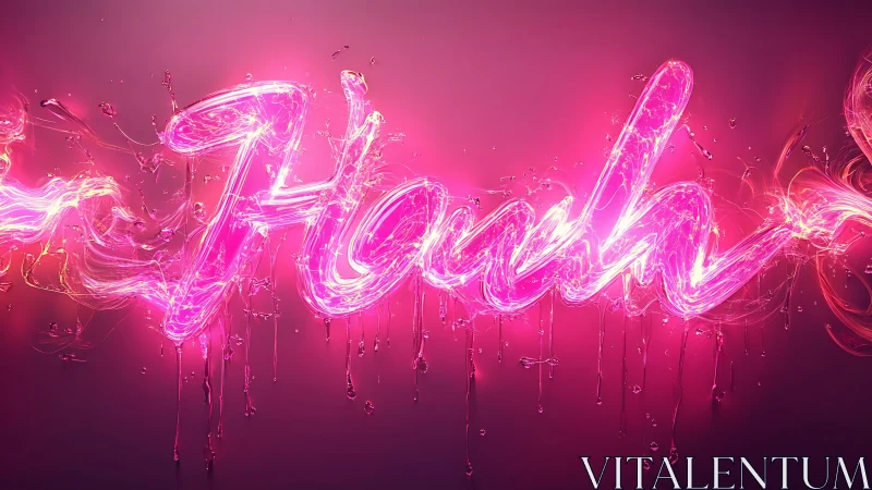Neon magenta liquid script typography with trailing light strokes.