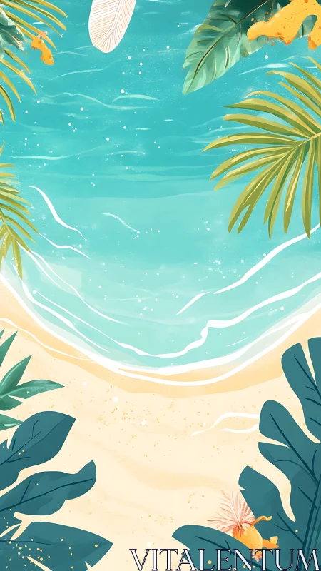 Sunny tropical shoreline wrapped in playful turquoise waves.