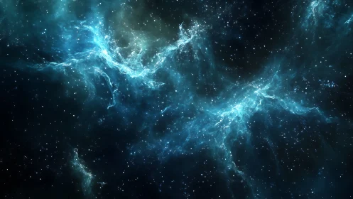 Blue nebula cloud stretching across deep star field.