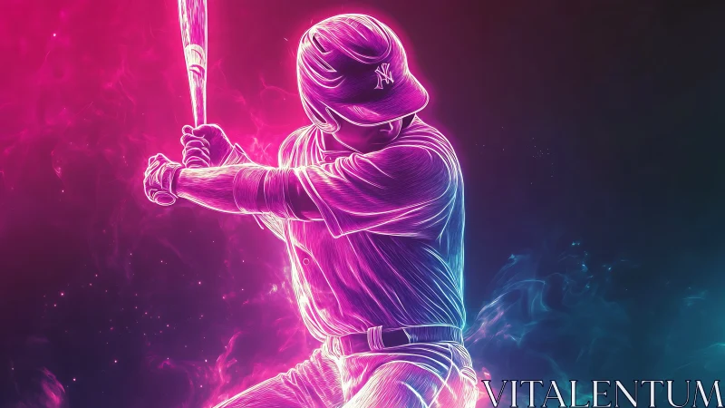 Electric neon baseball hitter glows with dynamic energy