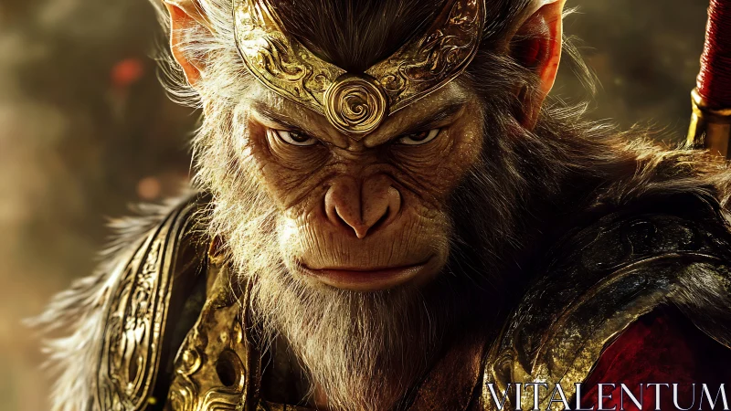 Mythic warrior monkey rendered in cinematic photoreal detail