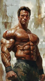 Muscular male figure is rendered in detailed digital painting