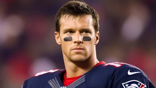 Focused football player under stadium lights, ready to lead.