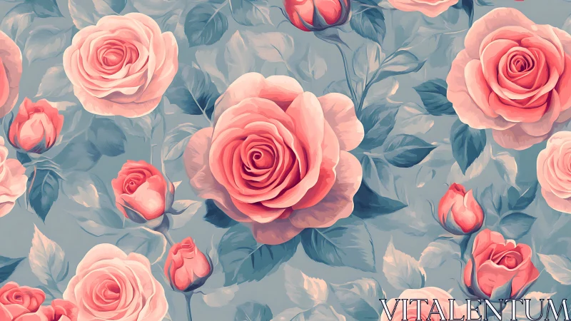 Pink Roses and Buds Layered Pattern.