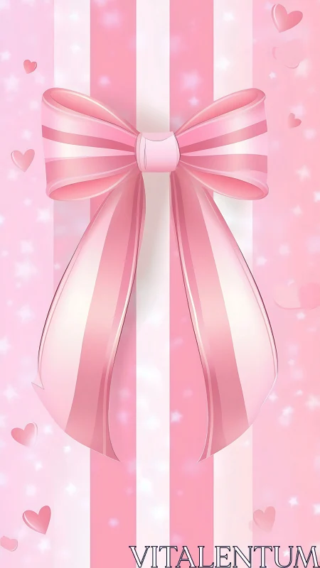 Pink Ribbon Bow with Striped Background and Heart Accents.