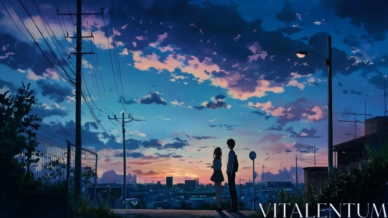 Urban hillside silhouettes under layered evening sky panorama.