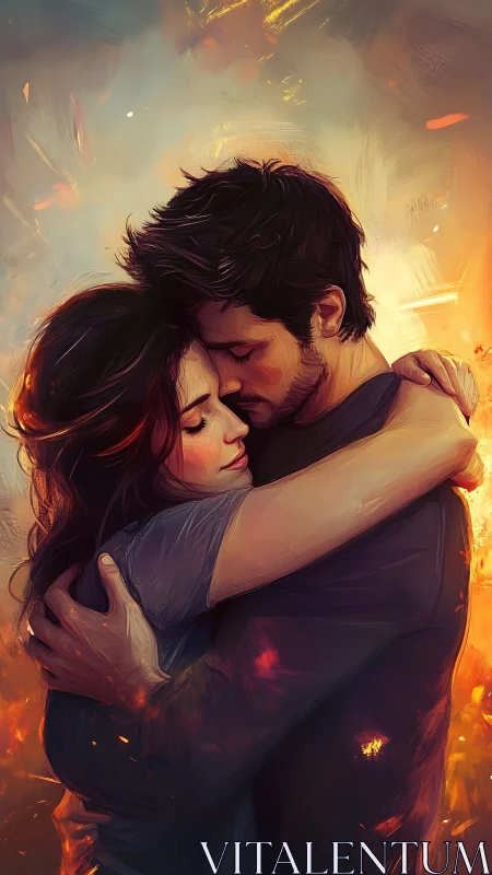 Romantic Embrace with Golden Hour Atmospheric Effects and Dynamic Lighting