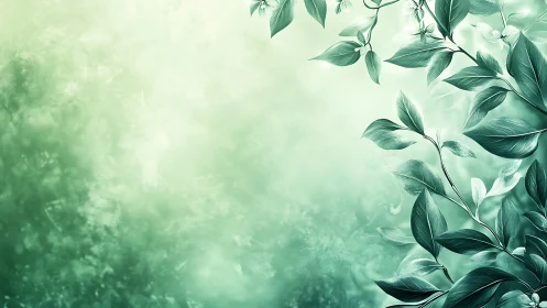 Botanical foliage rendered against soft teal atmospheric gradient