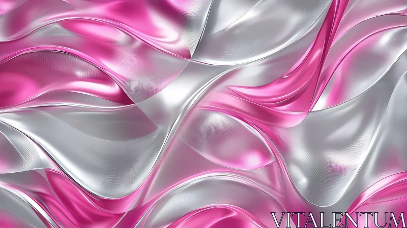 Flowing Pink and Silver Metallic Abstract Waves Digital Art.