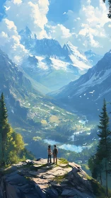 Two small dreamers measure mountains with their gaze