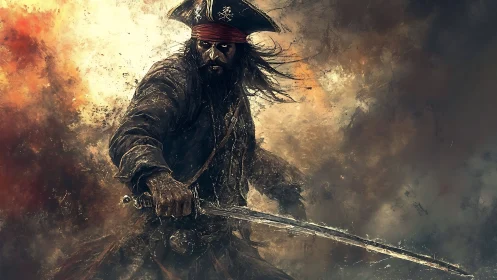 Dynamic digital painting of a battle-scarred pirate captain.