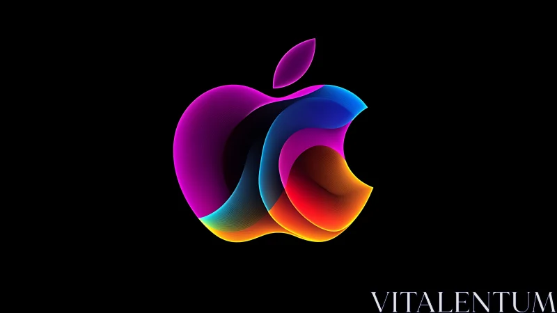 Multicolor gradient apple emblem with layered luminous ribbons