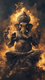 Flame crowned Ganesha ascends amid swirling ember prayer.