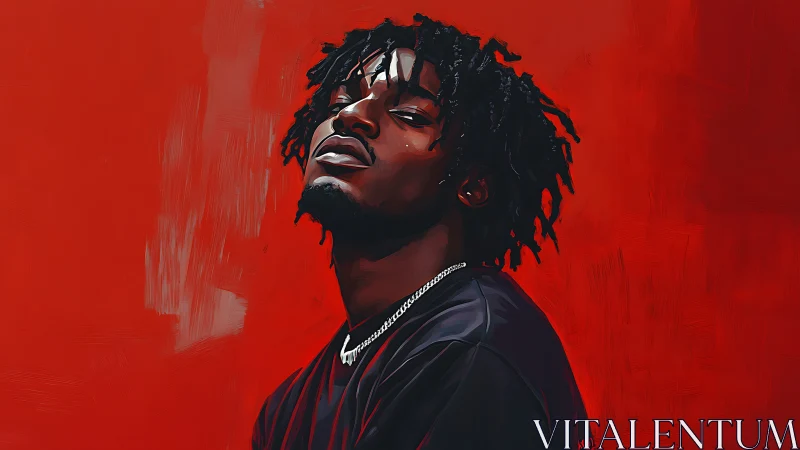 Chromatic portrait study of defiant figure on red field.