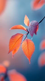 Orange plant leaves against soft blue defocused background.