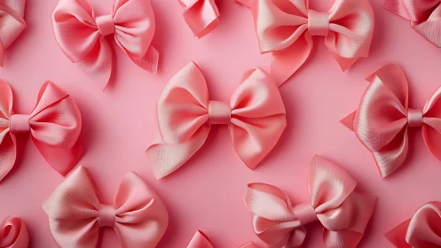 Pink satin bows are arranged in a uniform surface pattern