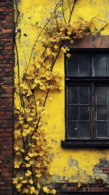 Yellow rendered wall with window and climbing vine detail.
