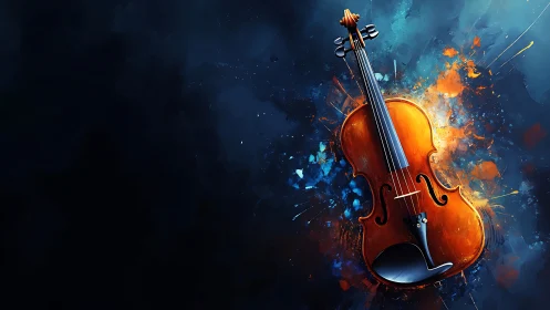 Violin isolated against abstract blue and orange field.
