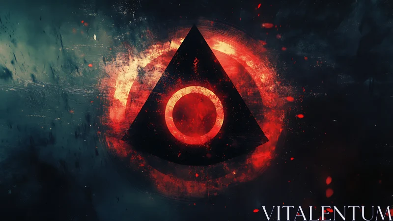 Geometric triangle and circle symbol in red halo field.