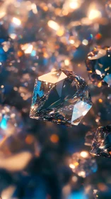 Glistening diamonds drift in soft light and gentle color glow