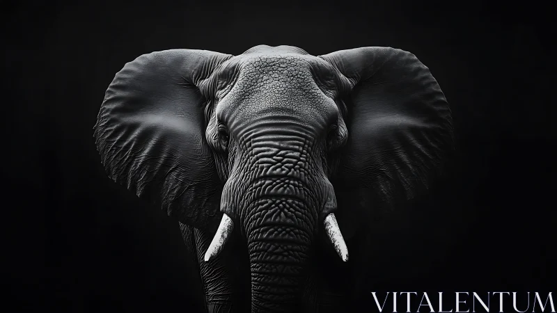 Central frontal view of elephant head on dark background.