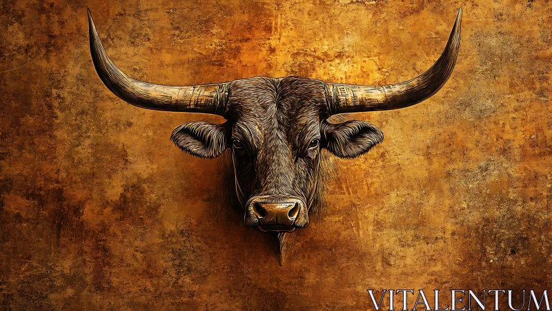 Bronze-washed longhorn gazes outward with carved patience