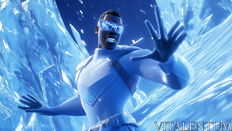 Heroic cyber-ice avatar controls crystalline shards in motion