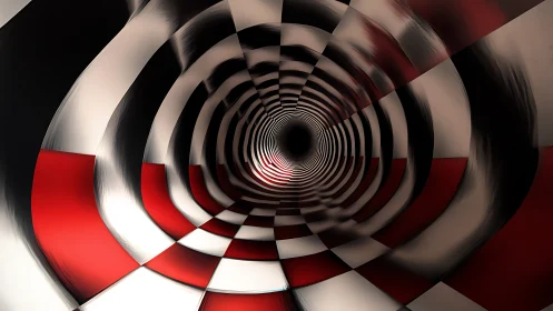 Radial checkerboard vortex with high-contrast depth illusion.