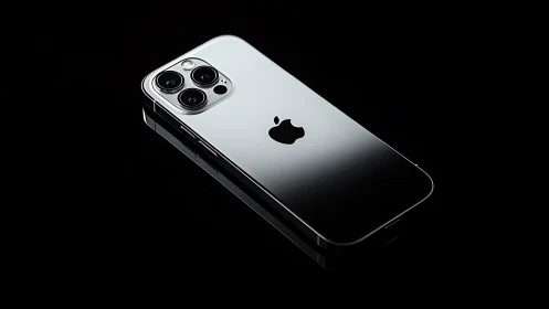 iPhone Pro Max Studio Shot: Silver Metallic Finish with Quad Camera Array.