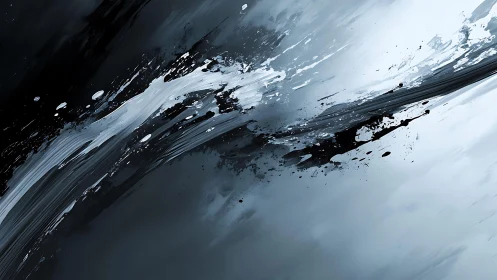 Dynamic black and white abstract brushstroke painting, modern style.