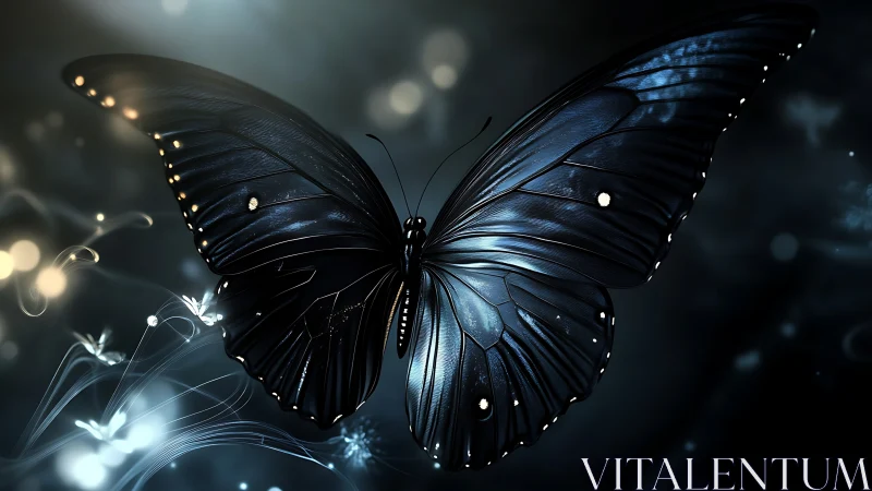 Luminescent blue butterfly rendered in hyper-detailed digital art