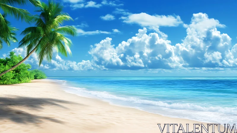 Tropical Beach Paradise with Palm Tree and Turquoise Waters