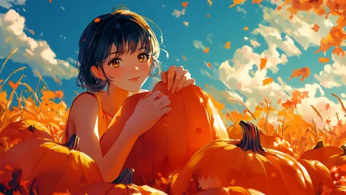 Sunlit pumpkin field daydream with a gentle autumn gaze.