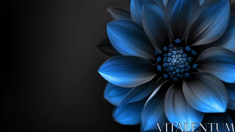 Volumetric Blue Dahlia with Textured Petals Against Dark Background.