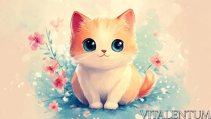 Blossom's Whimsy: A Cherubic Kitten Dreams Among Dancing Flowers