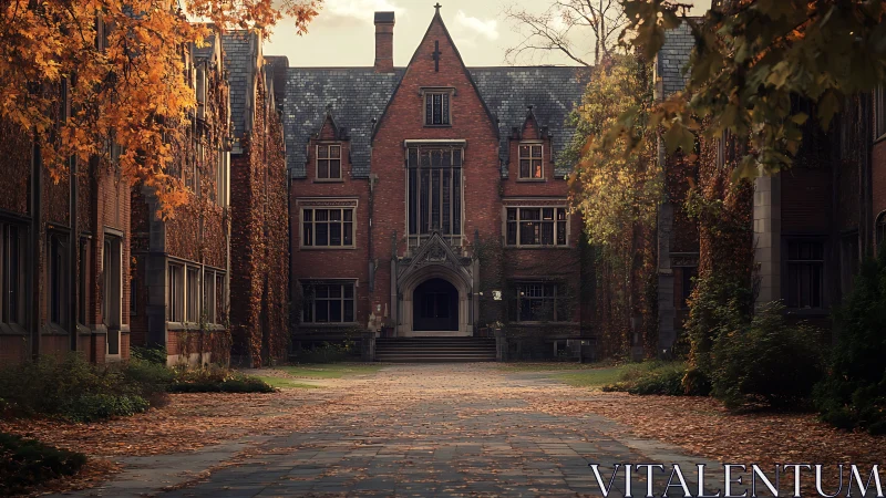 Historic brick campus building framed by autumn trees