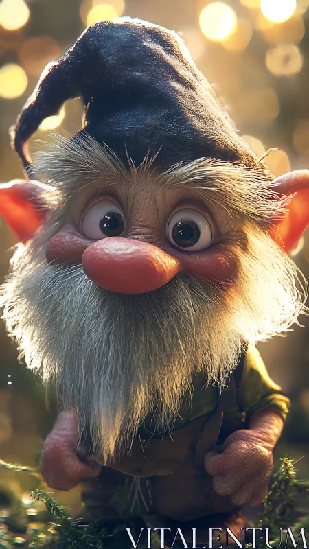 Bright eyed forest gnome with a twinkling friendly smile.