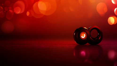 Red glossy rings with glowing center on bokeh backdrop.