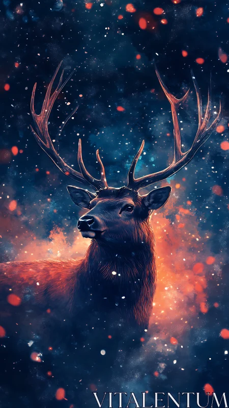 Stately stag glows softly against a dreamy cosmic night