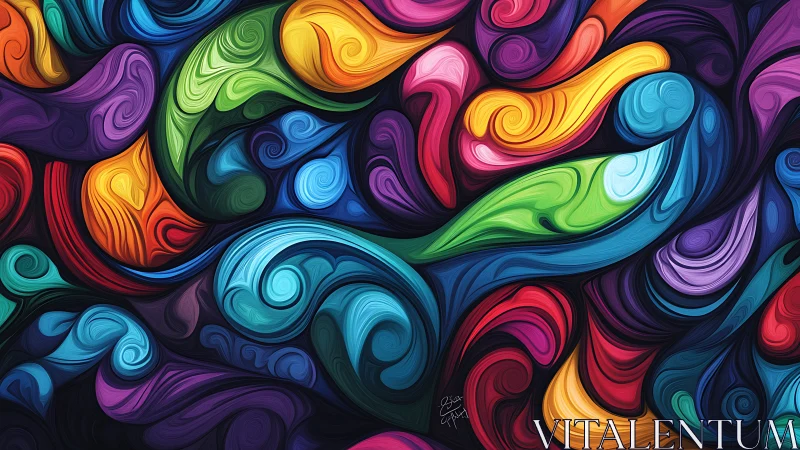 Vibrant swirling abstract shapes in rich saturated color.