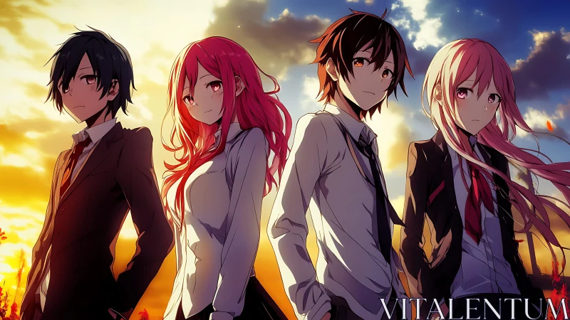 Sunset oath of four anime friends on the edge of tomorrow.