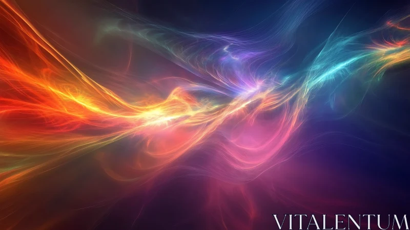 Colorful light trails curve across dark abstract background