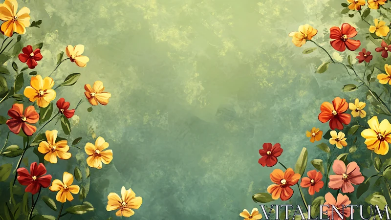 Colorful Cosmos of Blooms Against Sage Textured Background